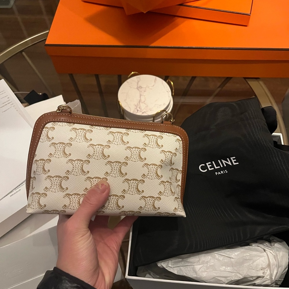 Celine Clutch on Chain White Tan
